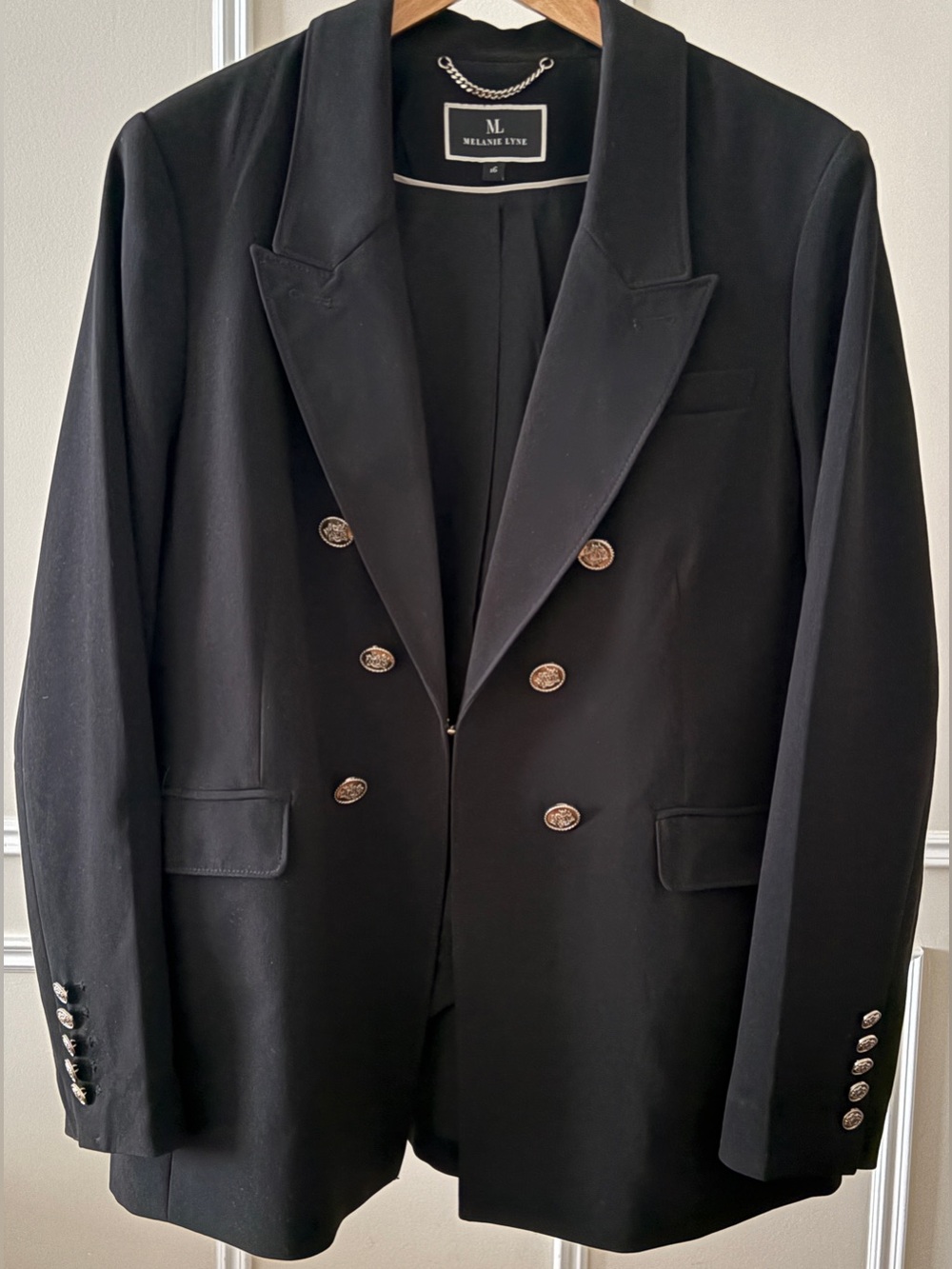 MELANIE LYNE Black Double-Breasted Blazer with Gold tone Buttons